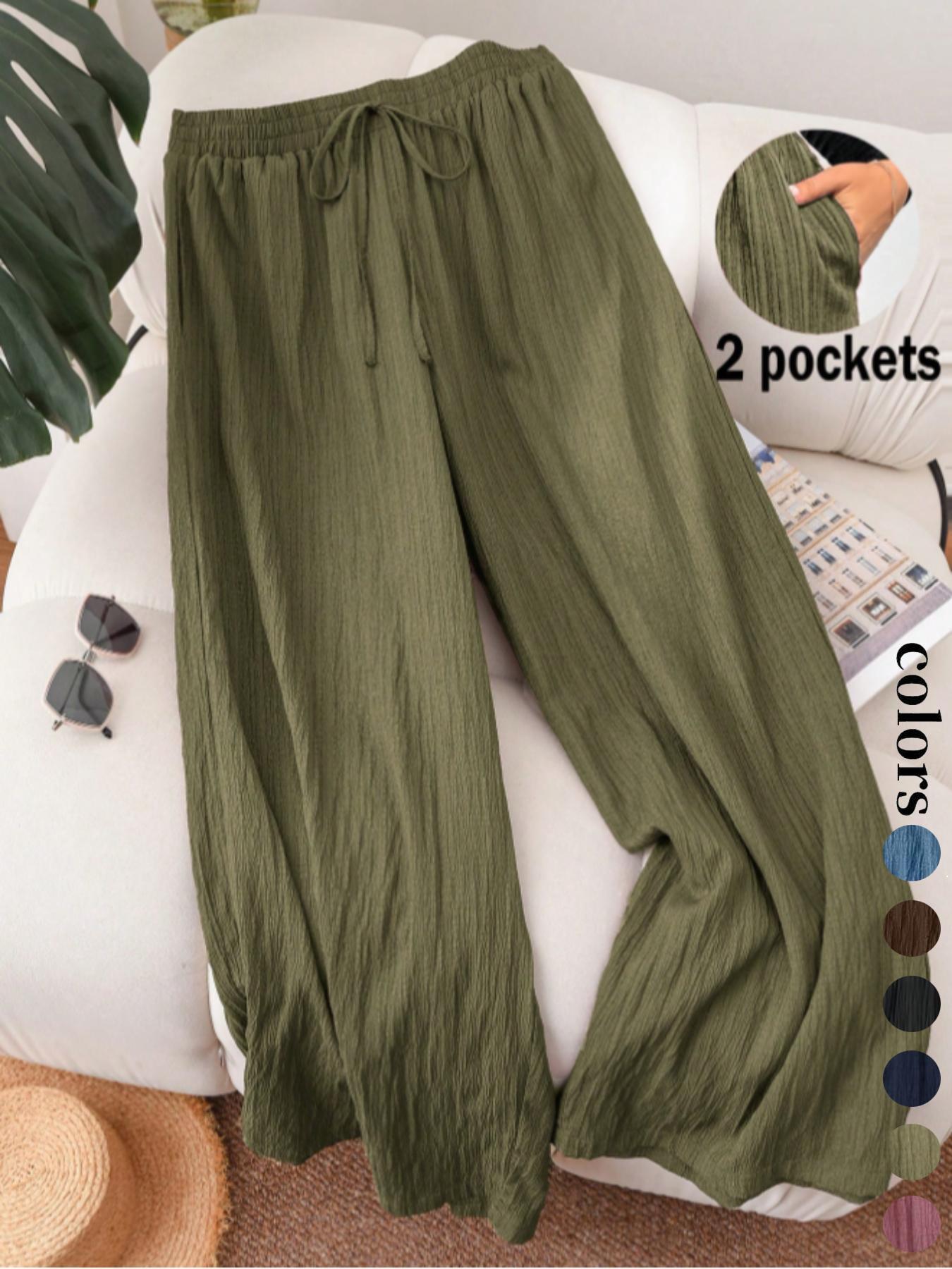 Women's Solid Color Wide Leg Pants, Casual Comfy Trousers for Daily Wear, Ladies Bottoms for All Seasons, Casual Fashion Pants Women's Solid Color Wide Leg Pants, Casual Comfy Trousers for Daily Wear, Ladies Bottoms for All Seasons, Casual Fashion Pants
