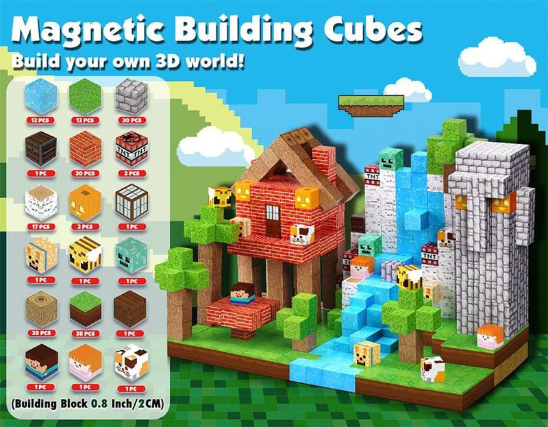 Magnetic Blocks-150PCS Magnetic Building Blocks Magnetic Tiles Stacking, Build Mine Magnet World Set, STEM Montessori Sensory Toys magnet blocks Craft Outdoorfun Durable