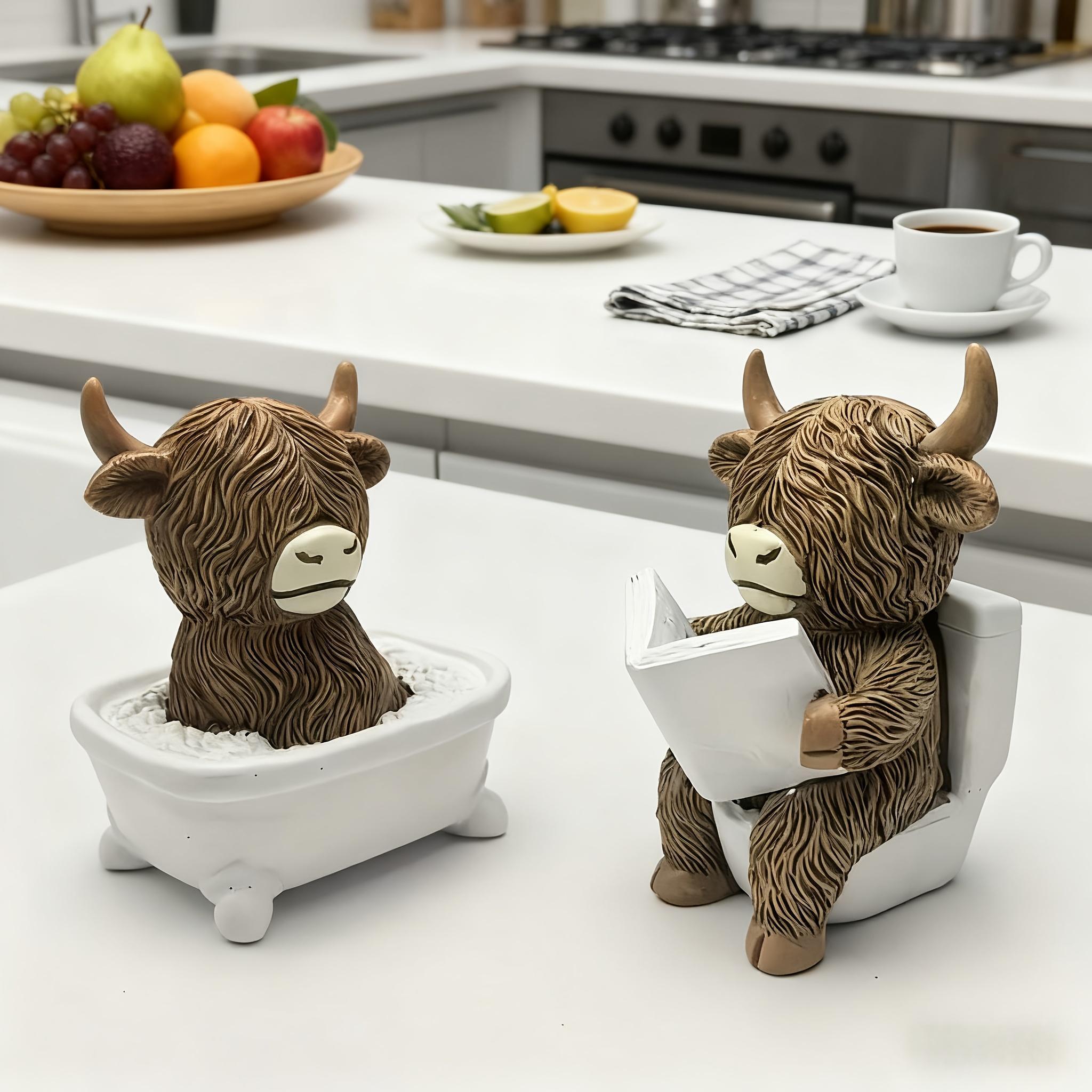 Funny Highland Cow Bathroom Statue, Farmhouse Decor with Book, Funny ...