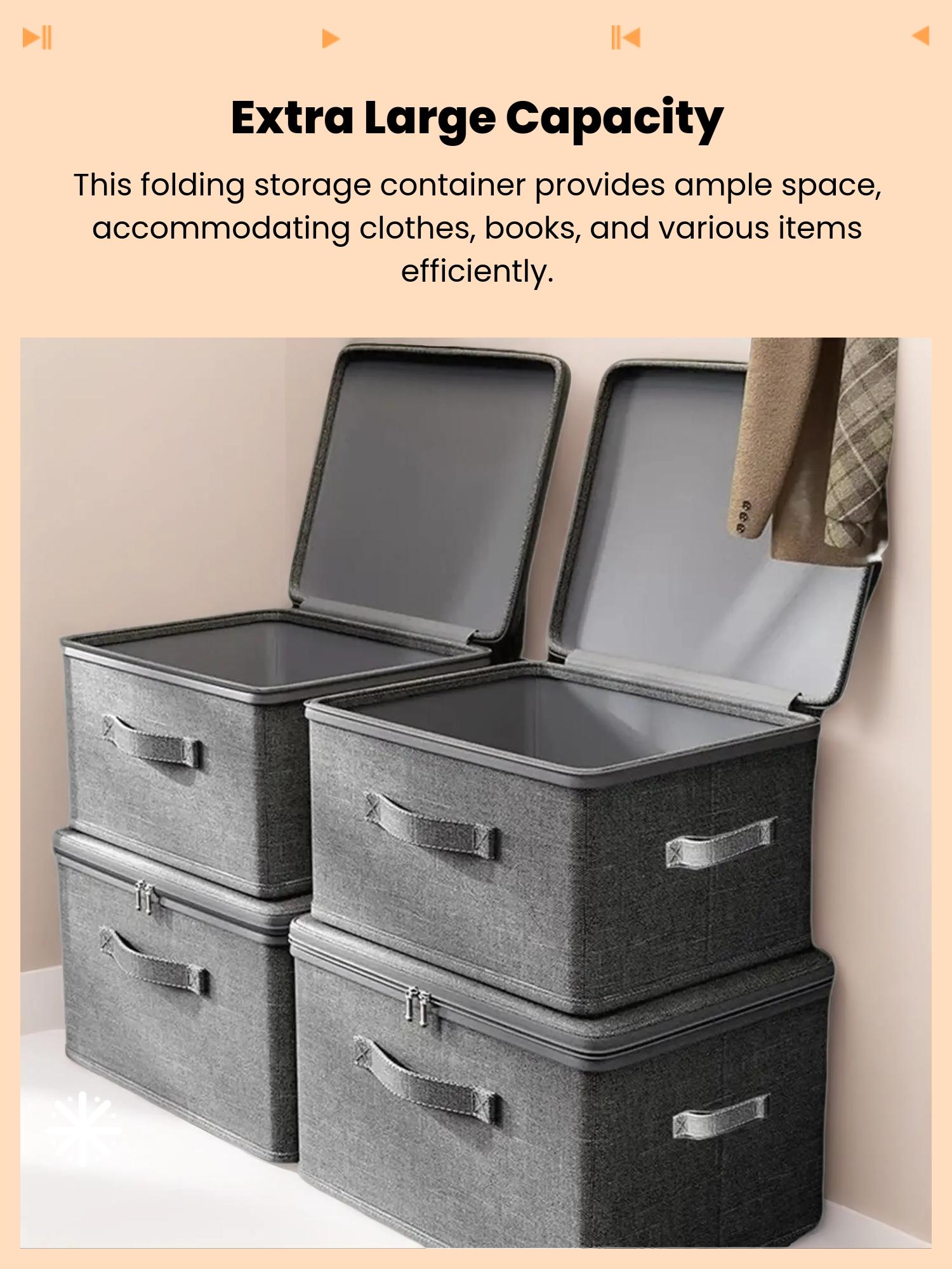 Large Foldable Storage Container, Ion Fabric, Dual Zipper Handles, Waterproof Design, Ideal for Closet, Bedroom, Kitchen, Books, Folding Storage Box