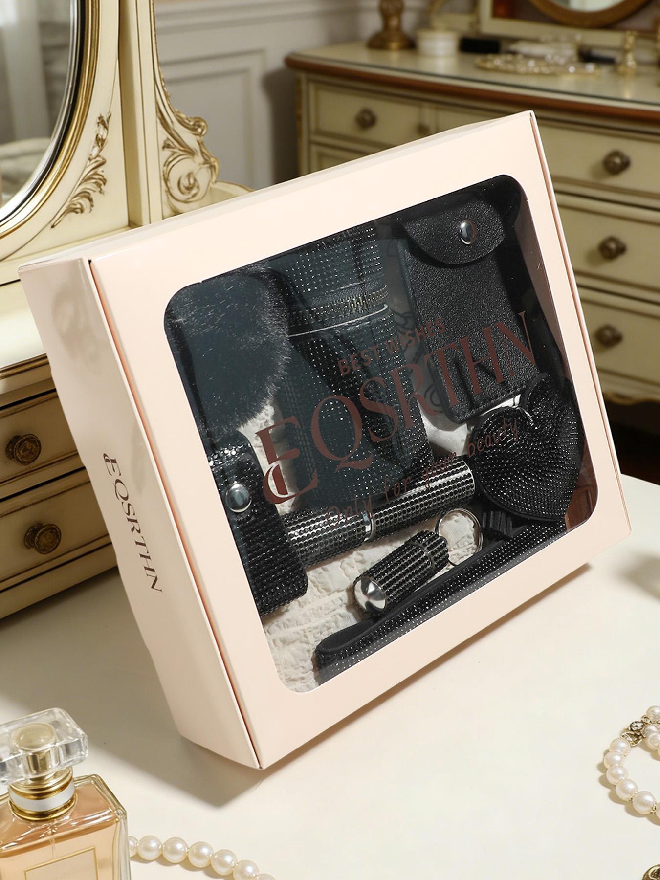 Cute and Powerful 14 Pcs Women's Safety Keychain Set Purple Glitter Blinged Out Bling Kit Includes Personal Siren Non Contact Tool Pepper Spray Holder Fluffy Ball Keychain Essential Gifts for Girls