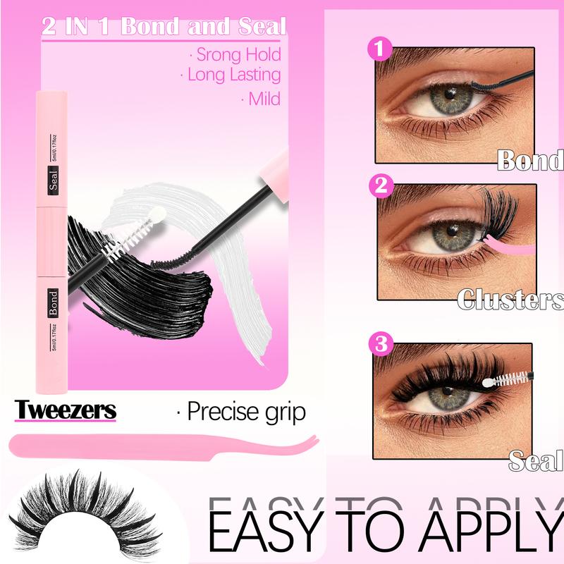 YIDUO 5 Styles Diy Lash Clusters Lashes Kit 60D\80D \100D\Spikes Eyelash and Bottom Lashes Clusters Kit 6-18mm Cluster Eyelash Extension Kit 840 Pcs D-Curl With Lash Bond and Seal, Lash Remover，Lash Tweezers,Eyelash Brush