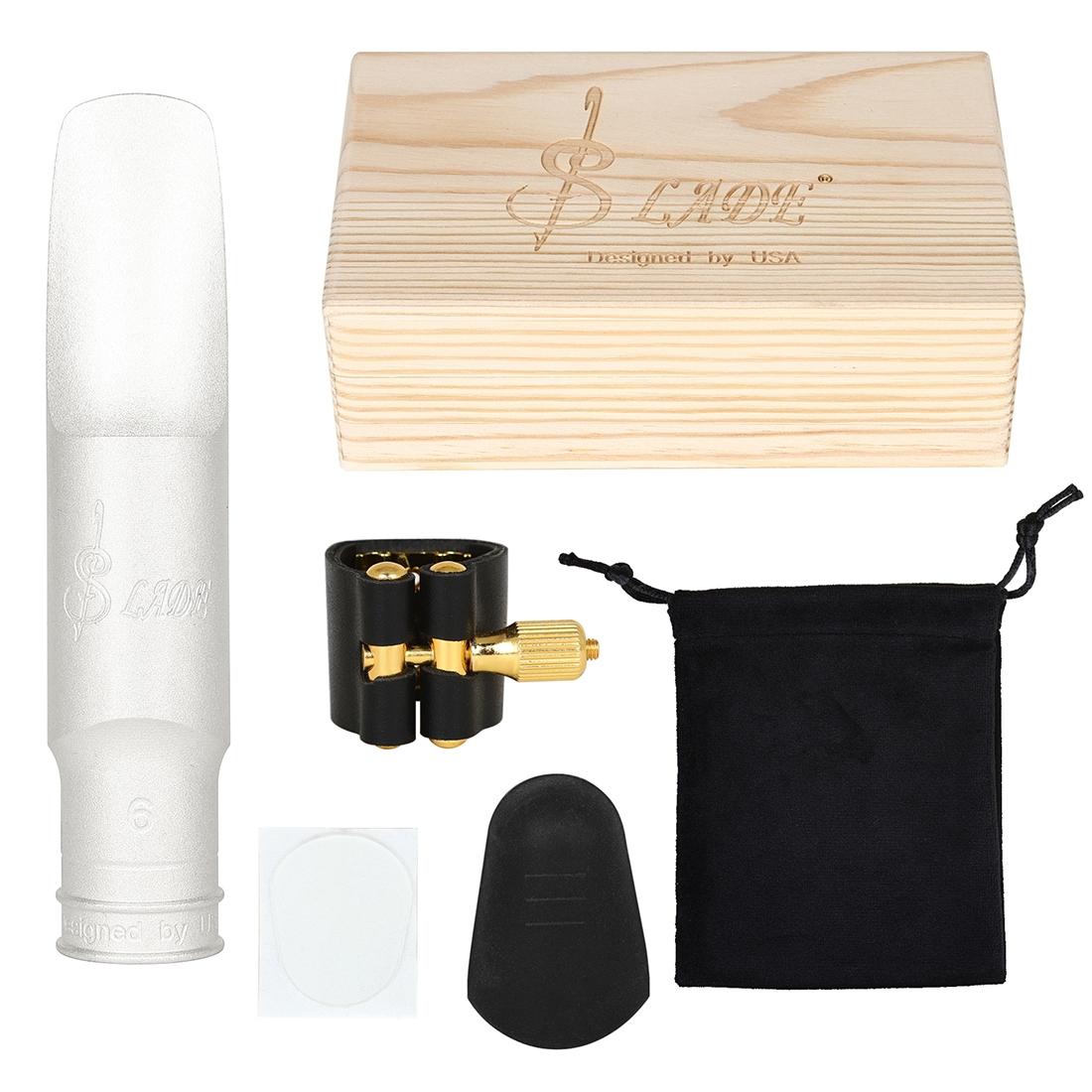 SLADE Brass Alto Sax Metal Mouthpiece Silver or Gold Plated with Wooden Gift Box, Sax Mouthpiece Upgrade for Practice Performance Gift