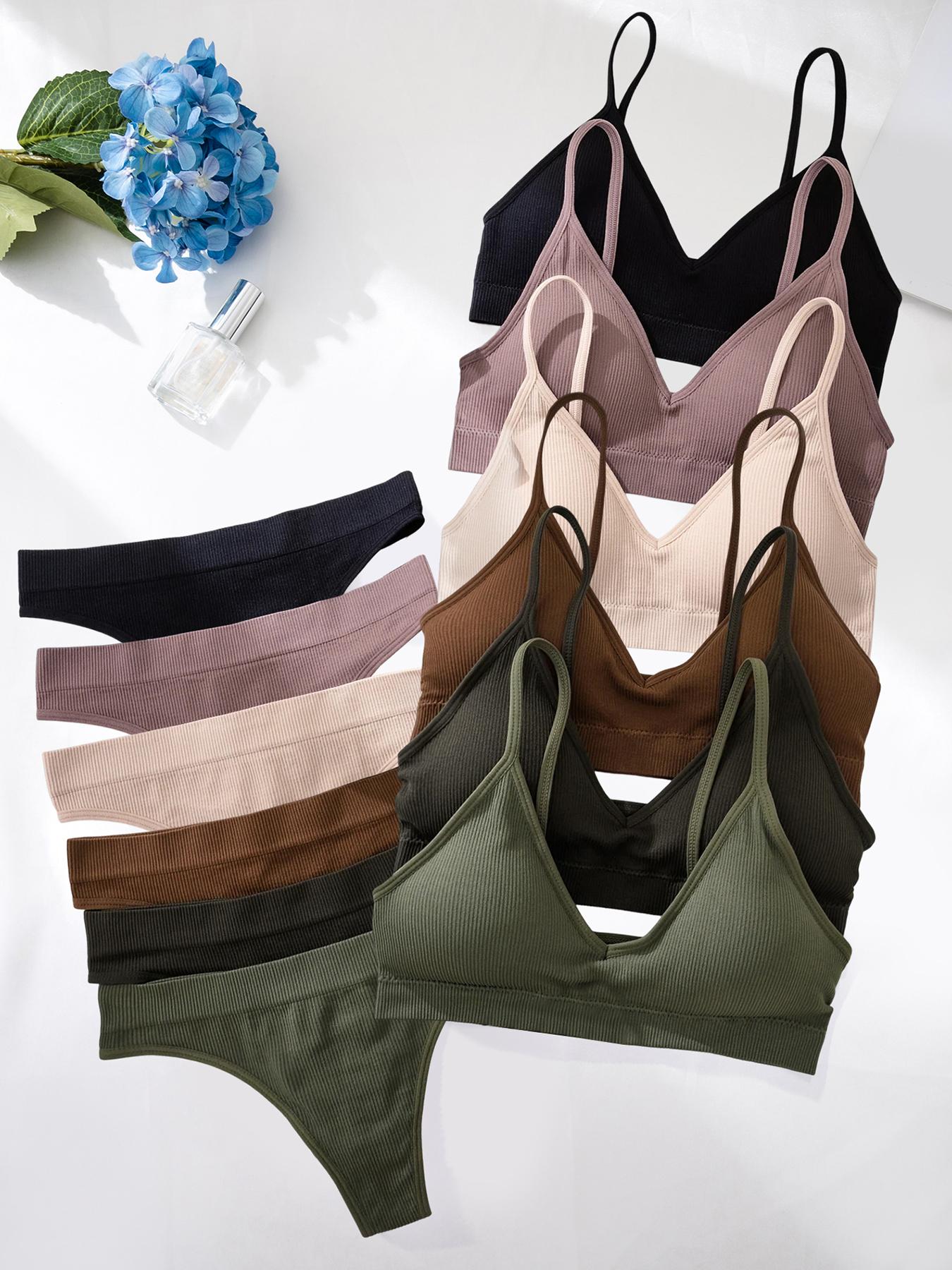 Women's Solid Wireless Bra & Panty Set, Comfy Breathable Replaceable Chest Pads Bra & Panty Set, Softness Underwear Set for Women, Casual Soft Panties