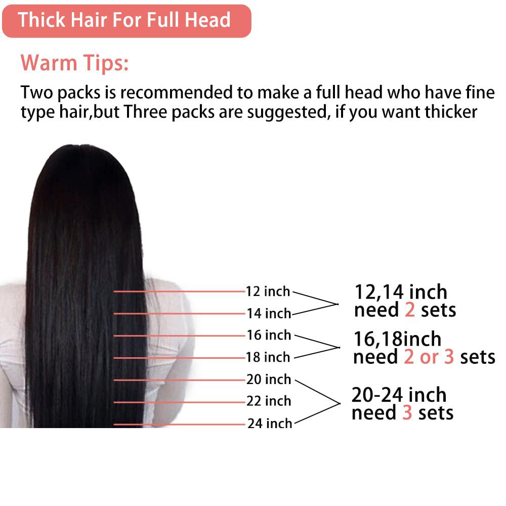 Tahikie  Natural Black Color Straight Clip in Hair Extensions Human Hair 8pcs Per Set with 18Clips Double Drown highlight extent Wigs Sleek