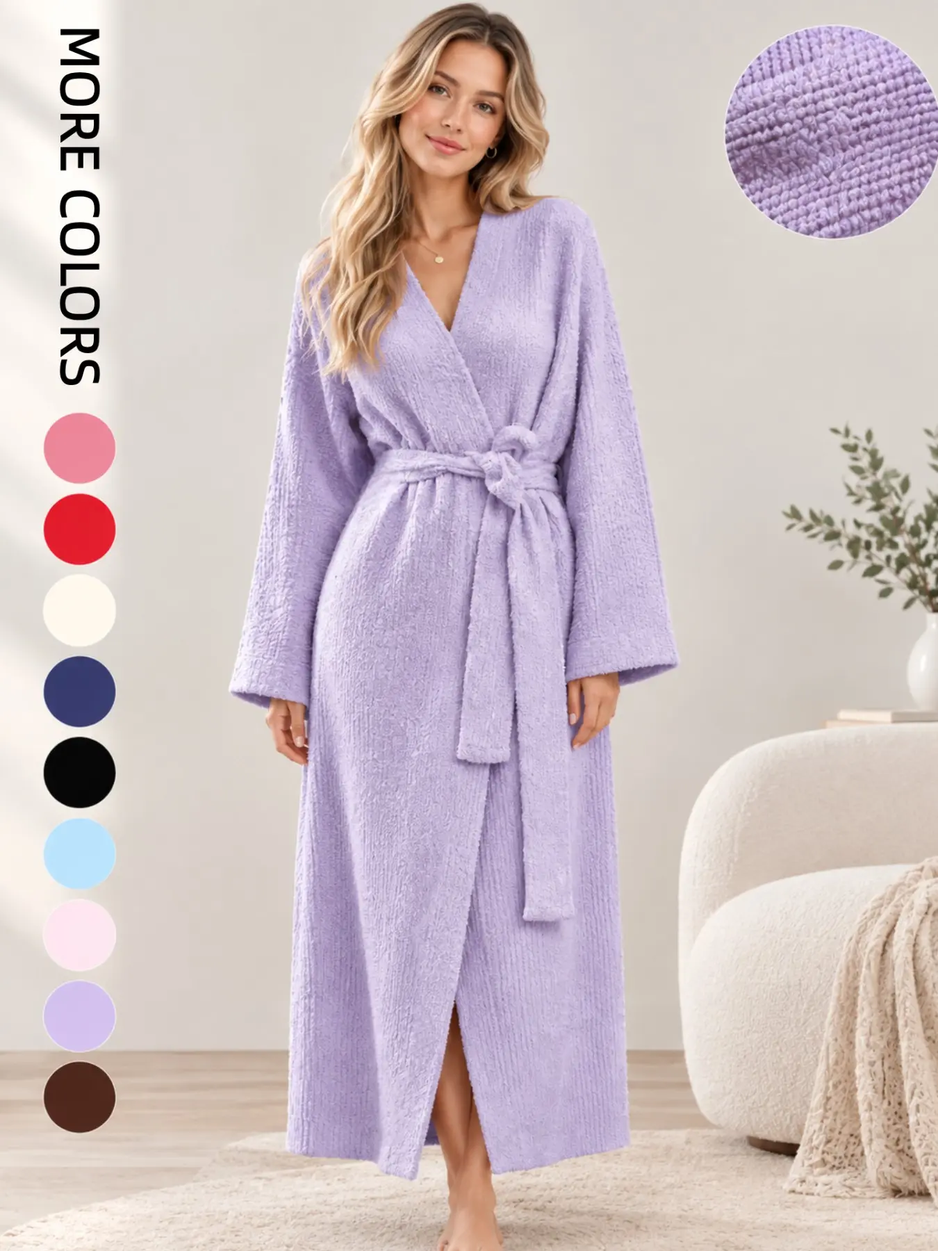 Comfortable Knit Bathrobe with Tie-Strap Design, Loose-Fitting Long Sleeve Home Robe, Cozy Lazy Wear for Relaxing at Home Loungewear