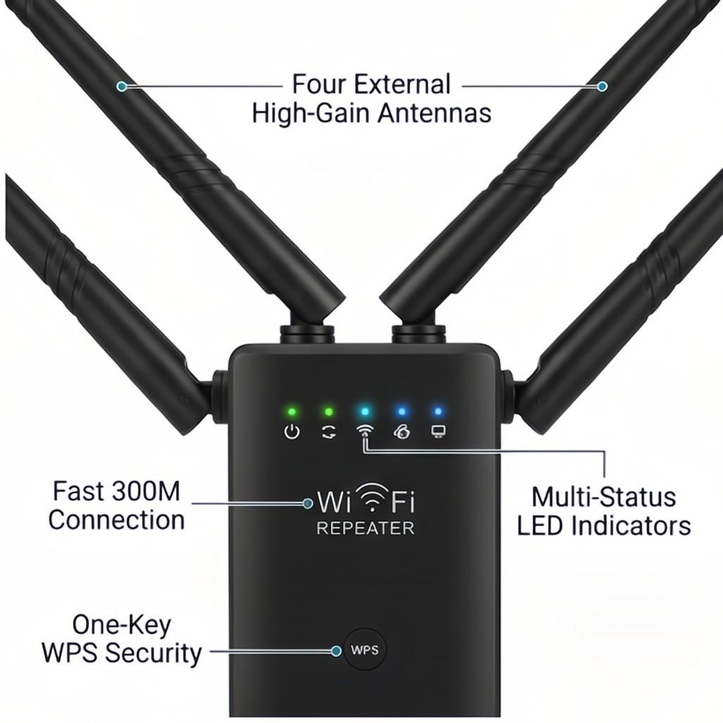 WiFi Extender, Enterbon Wi-Fi Booster, Covers 9000 Sq. Ft, Supports 35 Devices, Includes Ethernet Port, Easy Setup