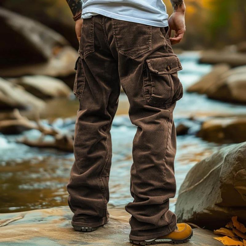 2 Pack Men's Multi‑Color Corduroy Cargo Pants |   Wide Leg Loose Fit Pocket Casual Trousers-Men's Autumn/Winter Clothing