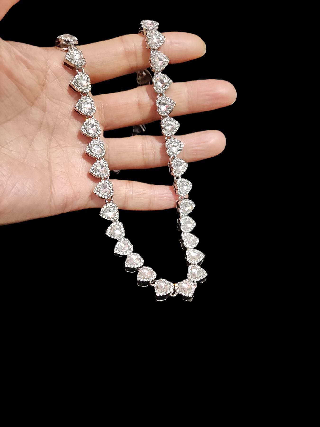 1Piece 10mm Rhinestone Glass heart-shaped chain necklace for Women, hip-hop punk heart necklace, Elegant Rhinestone Necklace, Love Heart Necklace, Exquisite Chain Jewelry, fashion jewelry, suitable for daily wear or party, Valentine's Day gift.