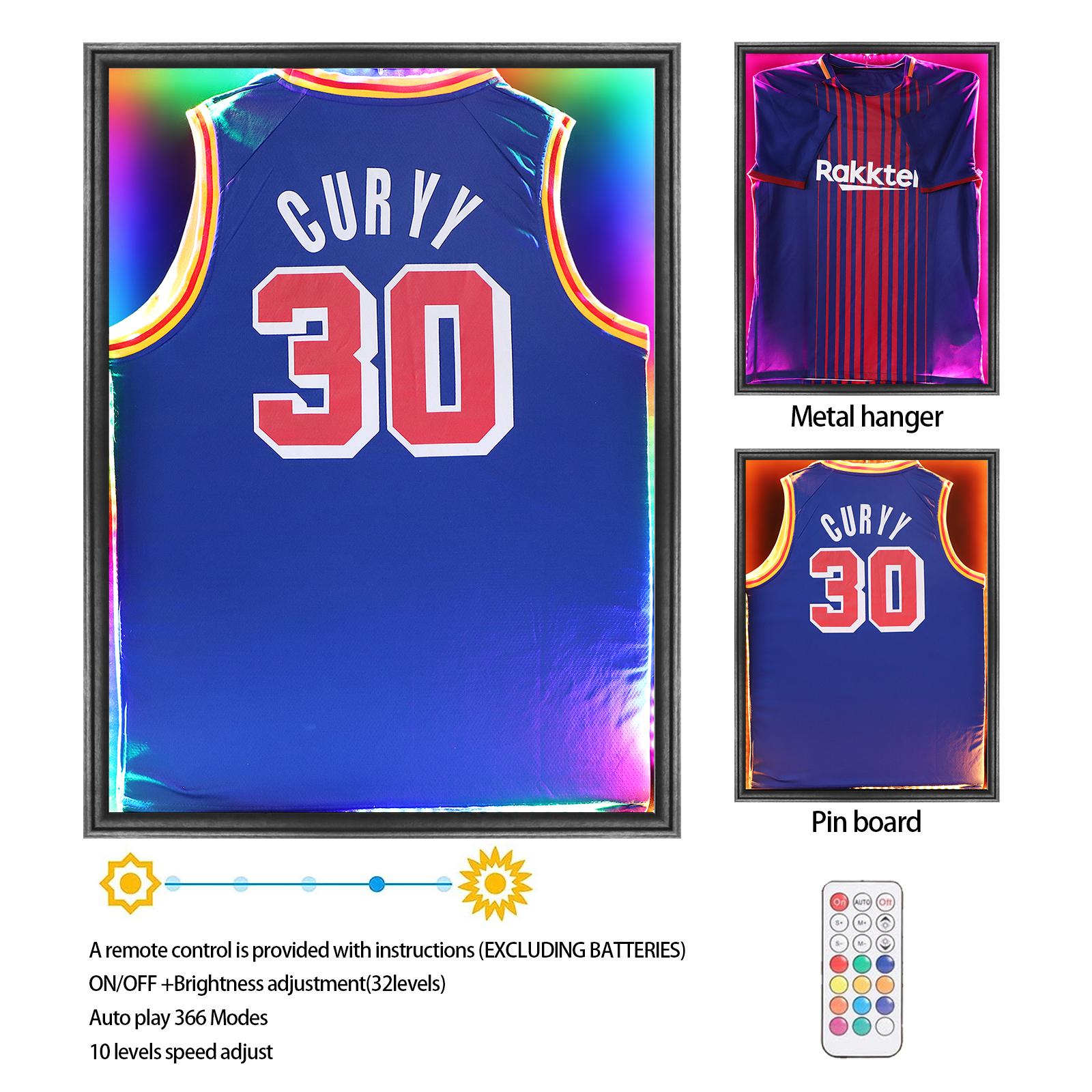 LED Jersey Frame Display Case - Jersey case with led Lights - Large Lockable Frames Shadow Box with UV Protection for Baseball Basketball Football Soccer Hockey Sport Shirt, Black LED Jersey Frame Display Case - Jersey case with led Lights - Large Lockable Frames Shadow Box with UV Protection for Baseball Basketball Football Soccer Hockey Sport Shirt, Black