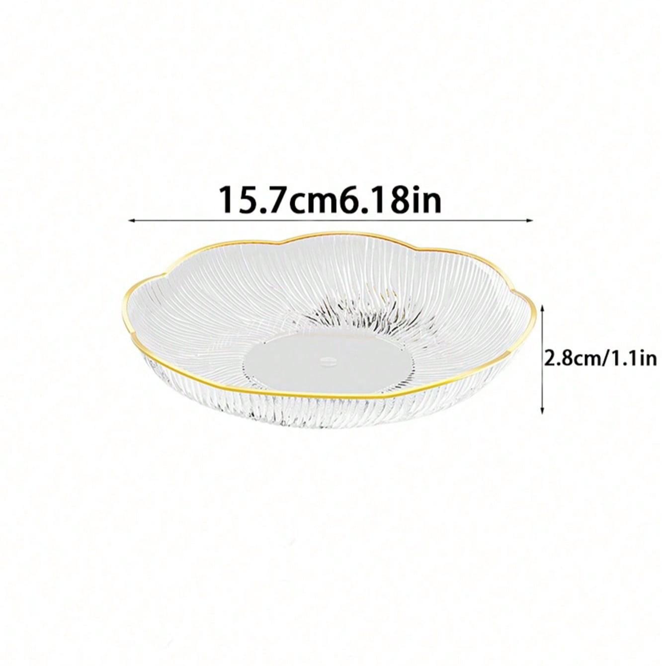 10pcs Plastic Plates with Golden Edges, Easy to Clean Reusable Dessert Snack Fruit Bread Hot Dog Steak Plates