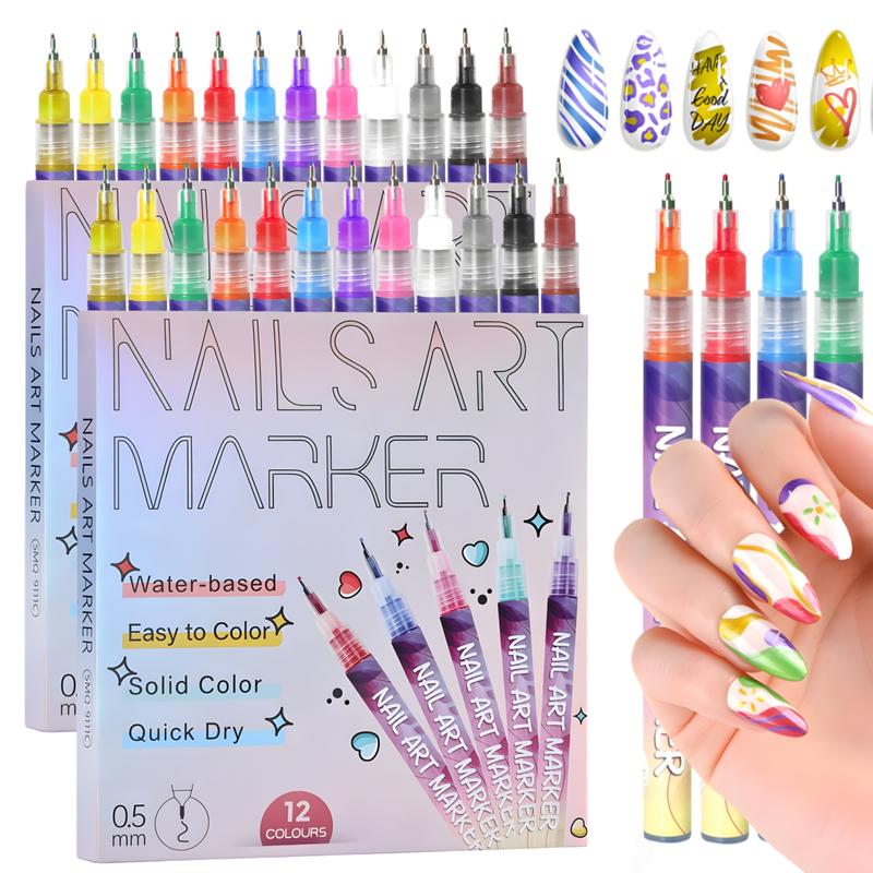 12 Color 3D Nail Art Pens Set, 0.5MM Nail Pens Nail Point Graffiti Dotting Pen Drawing Painting Liner Brush for DIY Nail Art Flower Design Nails Beauty Adorn Manicure Tools