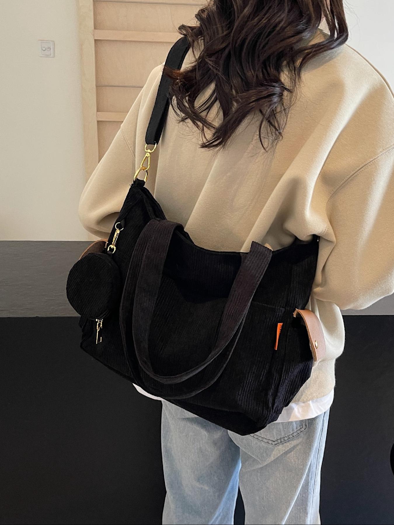 Women's Solid Color Tote Bag & Coin Purse, Fashionable Large Capacity Shoulder Bag & Coin Purse, Casual Trendy Versatile High-quality Daily Commuting Bag Set