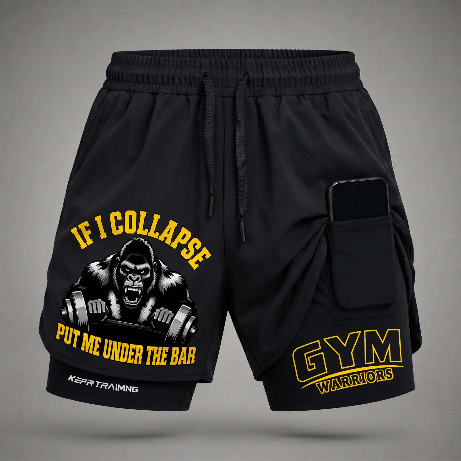 Men’s" Silverback Strength Graphic Print 2-in-1 Athletic Shorts, Built-in Compression Liner, Secure Inner Phone Pocket, Elastic Drawstring Waist, Quick-Dry Gym Running Training Shorts for Summer Daily Wear