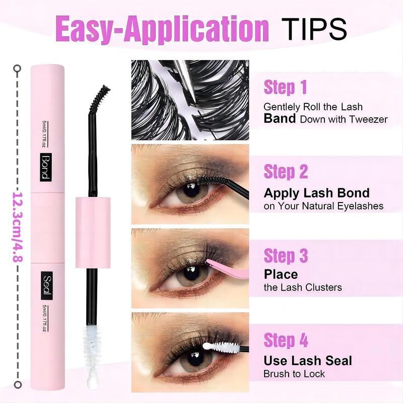 Summer Natural Look Lash Clusters Extensions Set, DIY Cluster Lash, Volume False Eyelashes & Eyelash Tweezers & Eyelash Glue & Lash Remover, Professional Makeup Accessories for Women, Back To School Lashes Extension Kit