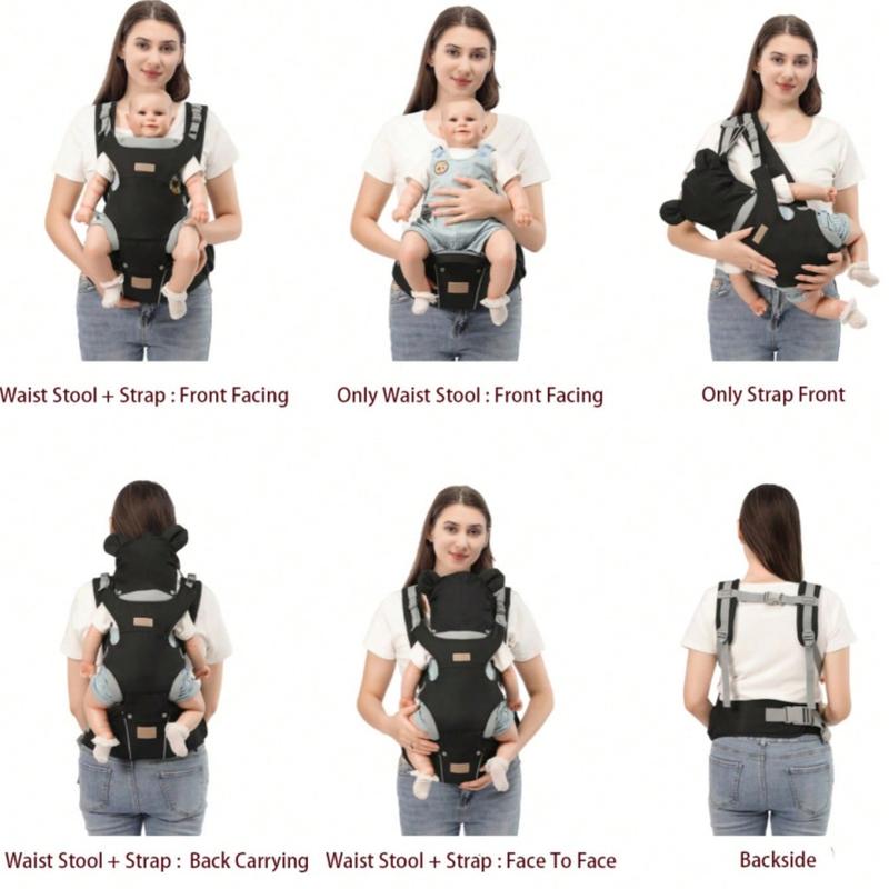 1Pc Black Multi-Functional Baby Carrier with Horizontal Holding Position, Dual-Position Front/Back Carrying for Hands-Free Use. Adjustable Forward-Facing Sling Suitable for Infants, Ideal for Travel. Adjustable Ergonomic Carrier