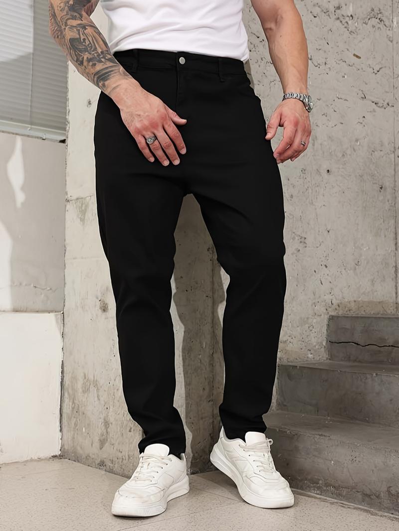 Men's Solid Color Denim Pants Jeans, Street Fashion Casual Comfy Trousers for Daily Outdoor Wear, Mens Bottoms for All Seasons