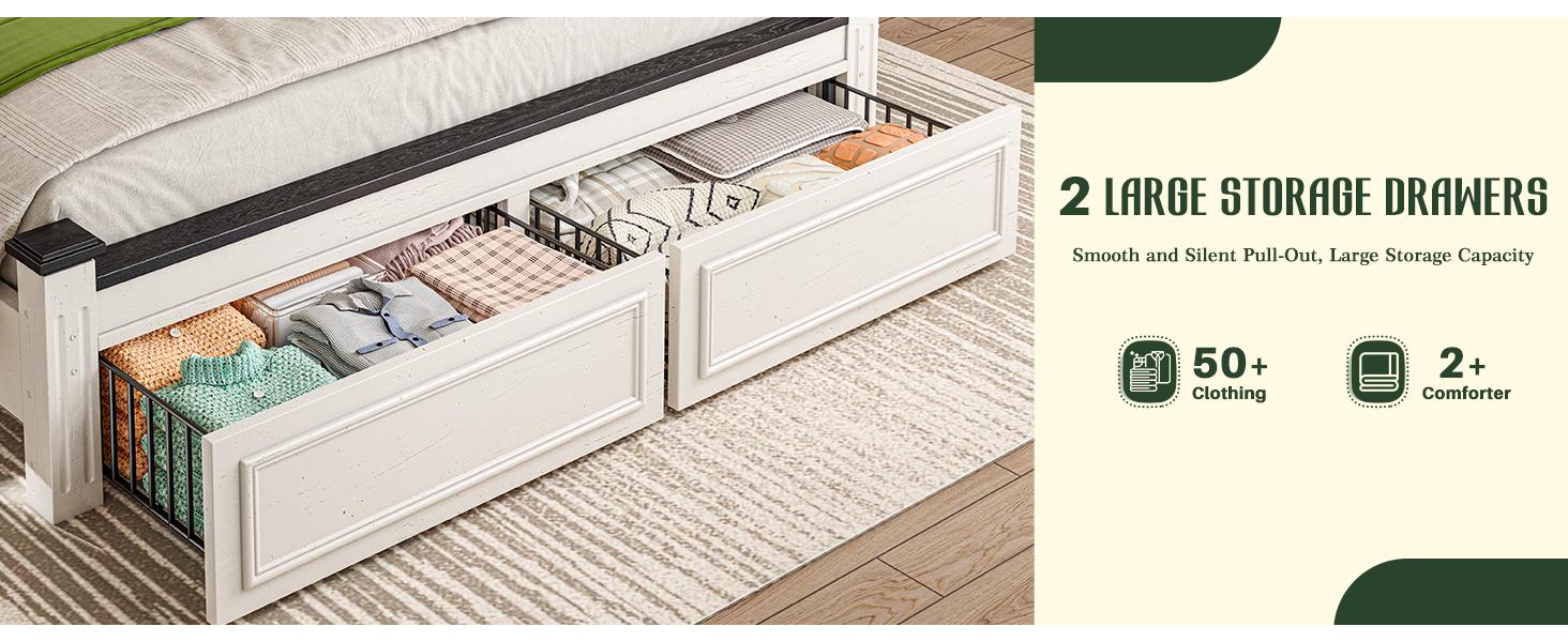 Raybee Wooden Bed Frames for Queen Size, King Bed Frame with 2 Drawers & 51.25" H Tall Headboard,Modern style Solid Wood Bed Frame/Durability& Silent /No Box Spring Required/Easy Assembly/Luxury Bedroom Furniture Design Raybee Wooden Bed Frames for Queen Size, King Bed Frame with 2 Drawers & 51.25" H Tall Headboard,Modern style Solid Wood Bed Frame/Durability& Silent /No Box Spring Required/Easy Assembly/Luxury Bedroom Furniture Design