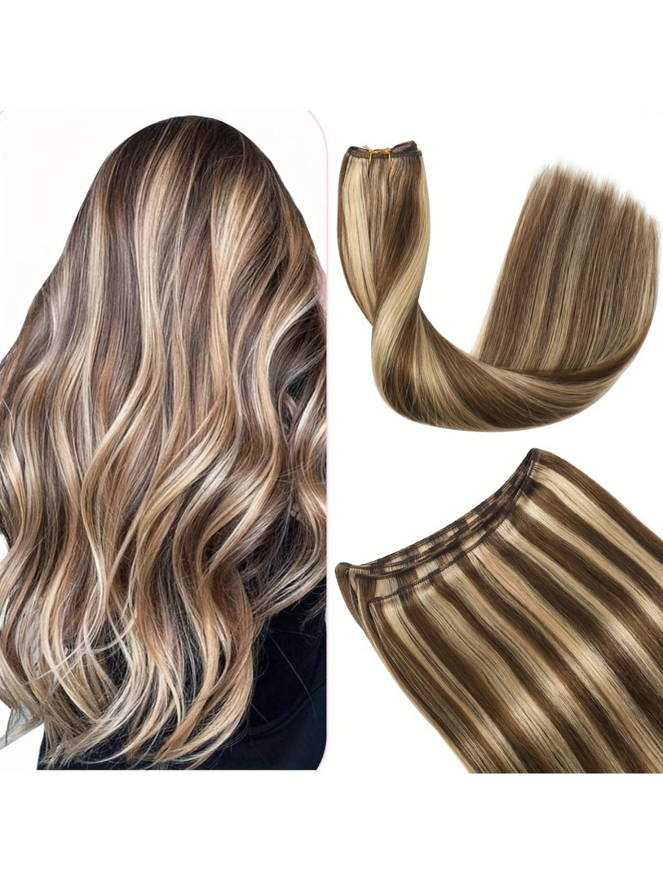 Natural Human Hair Weft Sew in Hair Bundles, Real Machine Made, Invisible Extension, 50g/bundle, for Women & Girls, All Occasions