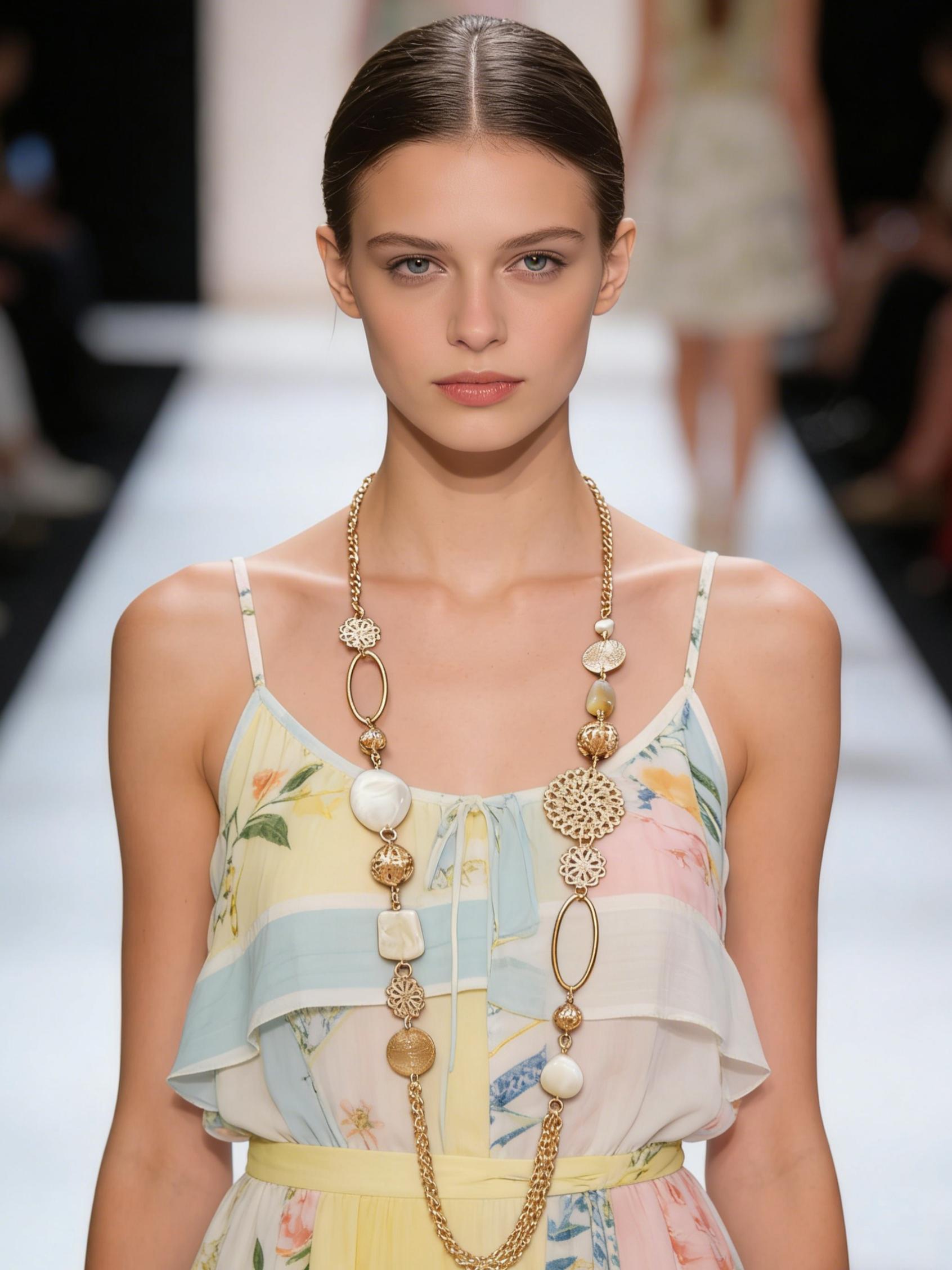 Vintage Style Bohemian Sweater Chain Necklace, Creative Floral Metal Link, Multicolor Resin Beads, Long Durable Design