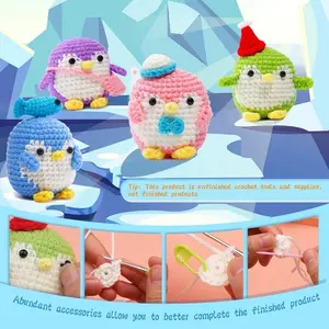 Beginner Crochet Kit Penguin with Video Tutorial Complete Cotton Yarn Thread Needles Hook Set Knitting Supplies DIY Craft Gift