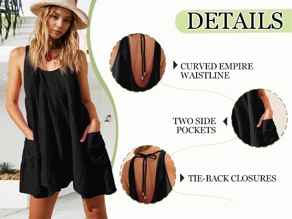 Women Casual Summer Dresses Sleeveless Crew Neck Backless Tunic Mini Dress Loose Flowy Tank Sundress with Pockets Boho Ruched Cut Womenswear