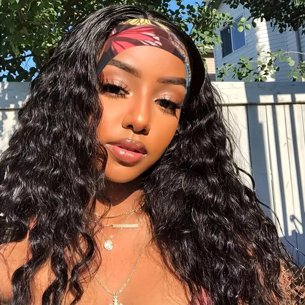 Bling Hair Deep Wave Headband Wigs Human Hair Brazilian Remy Glueless 100% Human Hair Machine Made Headband Bob Wig for Women 180% Density Headbands