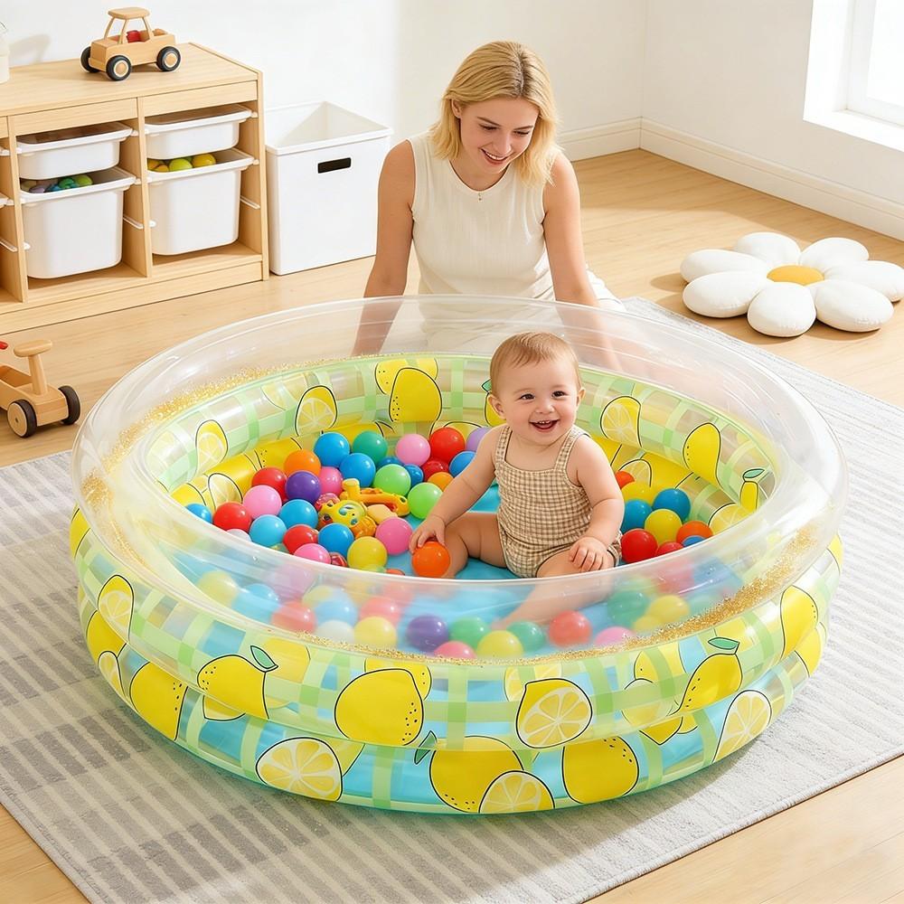 1pc Kids Inflatable Pool, Round Glitter Thick Mini Swim Pool, Cool Water Play Bubble Pool, Indoor & Outdoor Summer Inflatable Bath Pool
