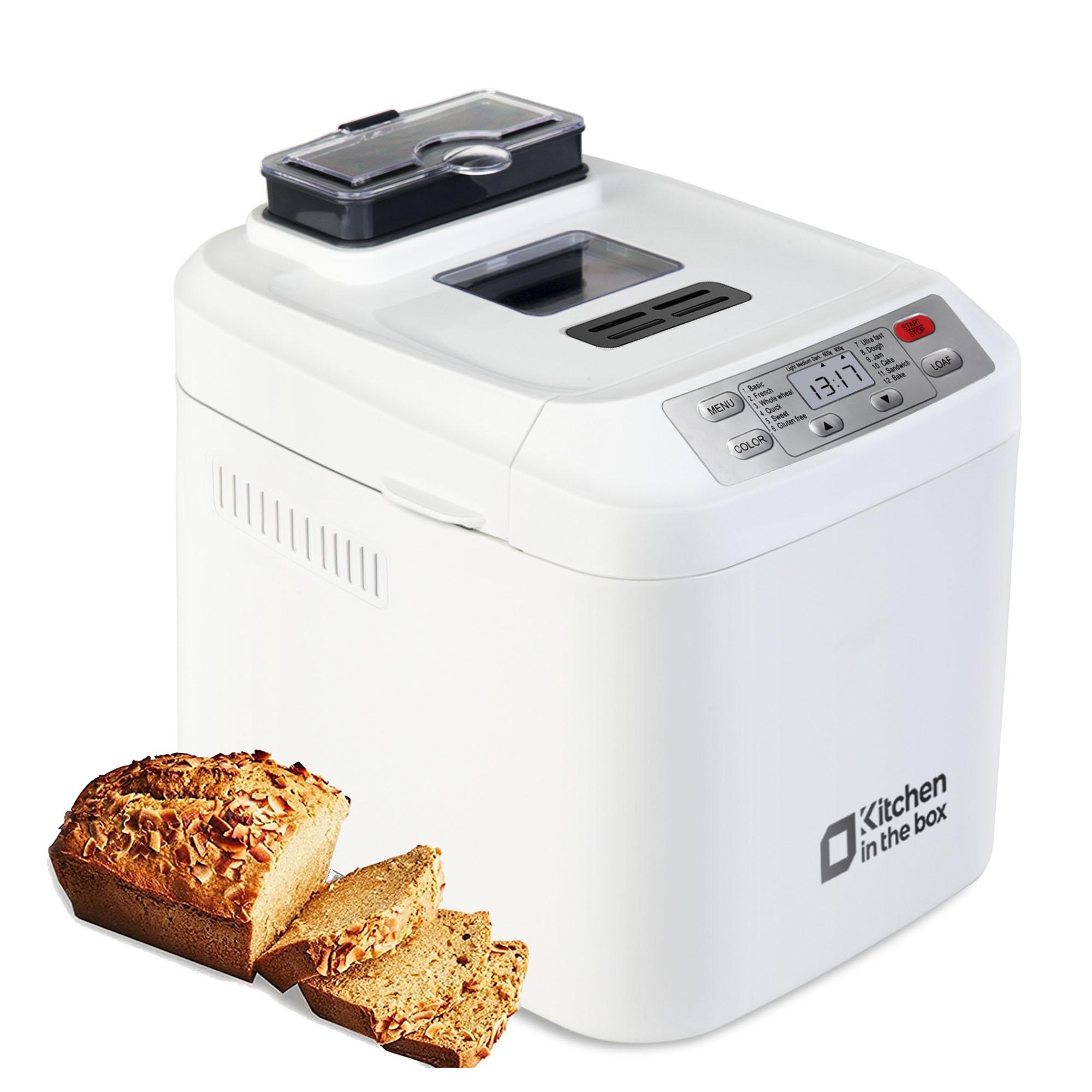 Automatic Bread Maker, Up to 2LB, 12-in-1 Bread Machine with Auto Fruit Nut Dispenser, 13 H Timer, 1 H Keep Warm, Gluten-Free, 3 Crust Colors