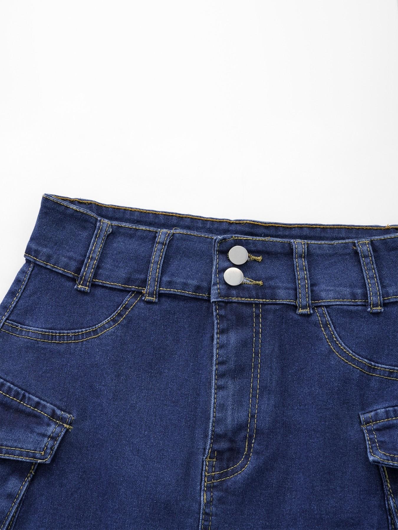Women's Cargo Butt Lift Denim Ultra-Short Skirt, Dual Button Zip Closure, Practical Pocket Design, Soft Stretchy Fabric, Street Style