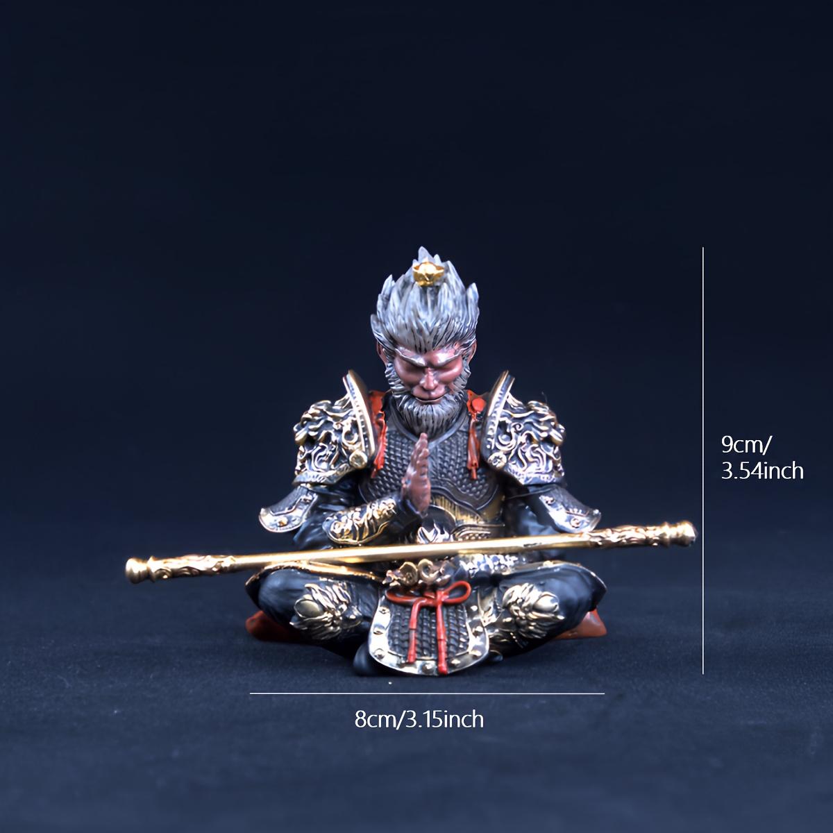 Hand-Painted Monkey King Statue Figurine with Golden Staff, Unique Car Dashboard Decor, High-Quality Mythical Chinese Art Collectible