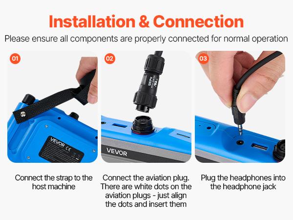 VEVOR Pipe Water Leak Detector for Outdoors, 1Hz-10000Hz, 7 Touchscreen Water Leakage Detection Locator for 16.4FT (5m) Underground Plumbing - with Medium Sensor, 3 Listening Rods, Headphone Case
