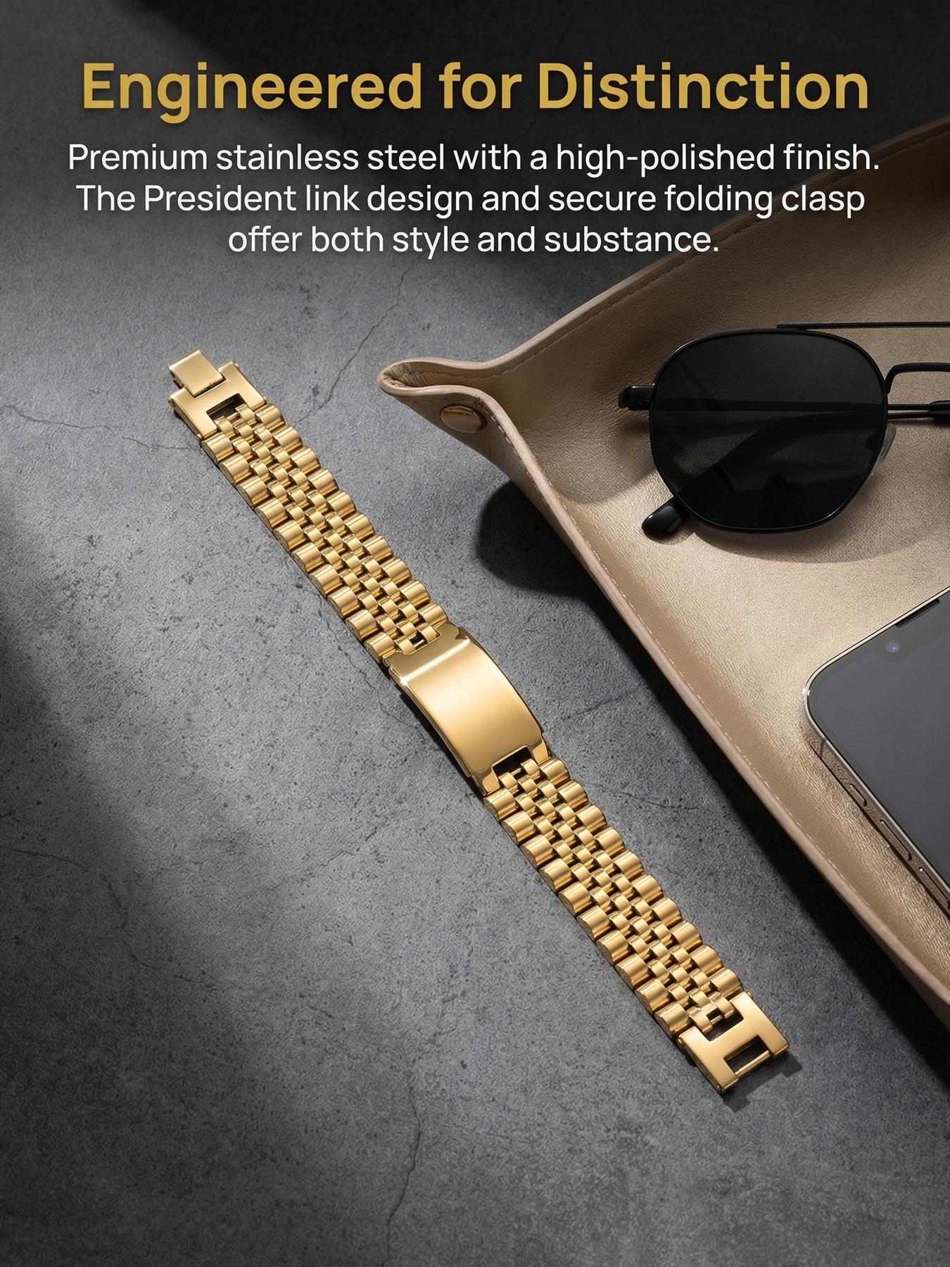 Classic Minimalist Stainless Steel Men's Watch Strap Bracelet, Niche Simple Watch Chain, Versatile Retro Style #StainlessSteel #FadeResistant #Hypoallergenic #Couple #Festival #Party #IdealGift