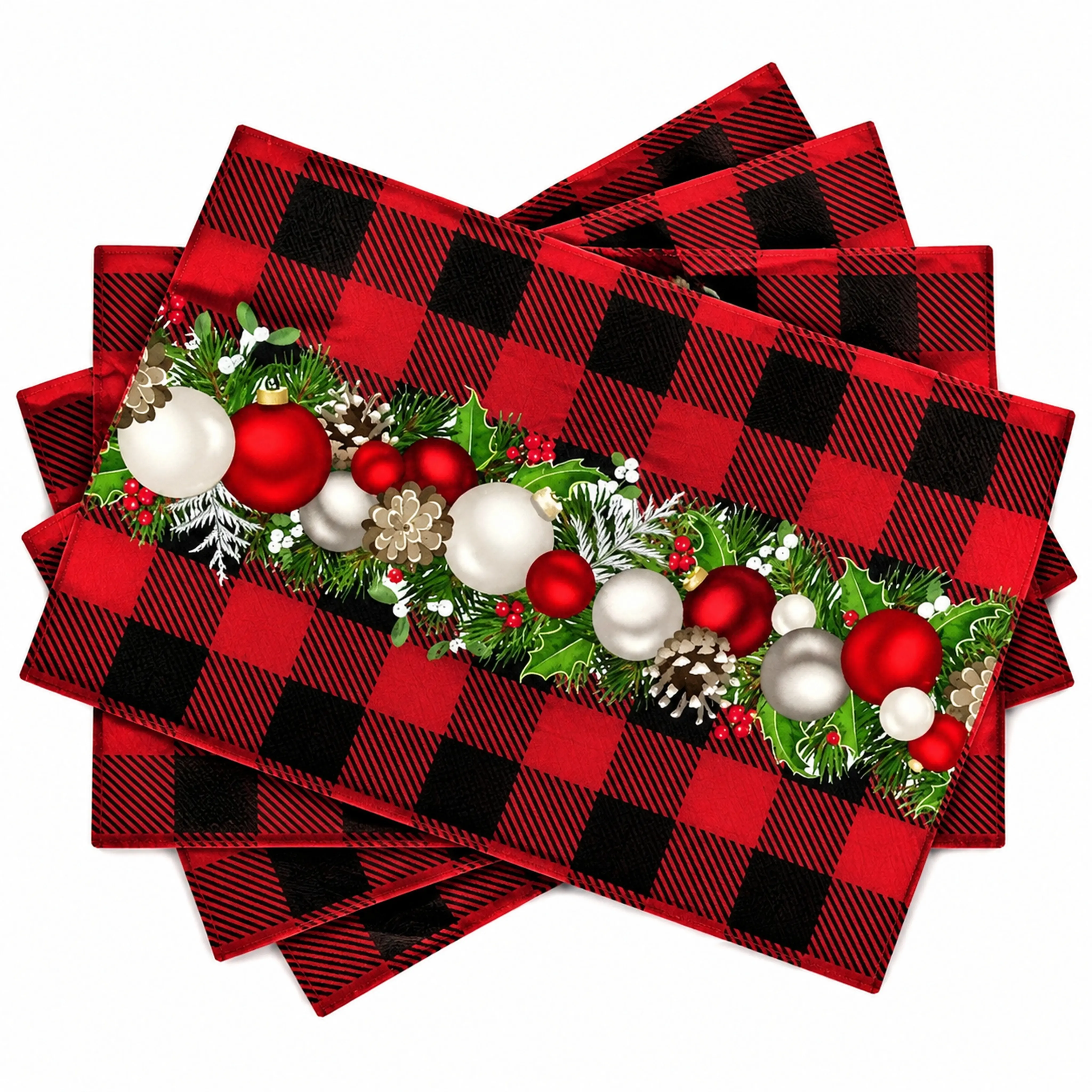 4‑Pack Christmas Festive Placemat Set, Classic Size Table Mats for Home Kitchen Dining Tables, Holiday Decor for Christmas Party & Family Dinner Lovers