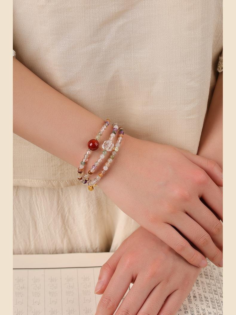 [Multi Treasure Blessing] crystal bracelet, black gold super seven white crystal golden tiger eye red agate, unisex, daily wear gift, natural stone mix, all round good luck wealth blessing symbol