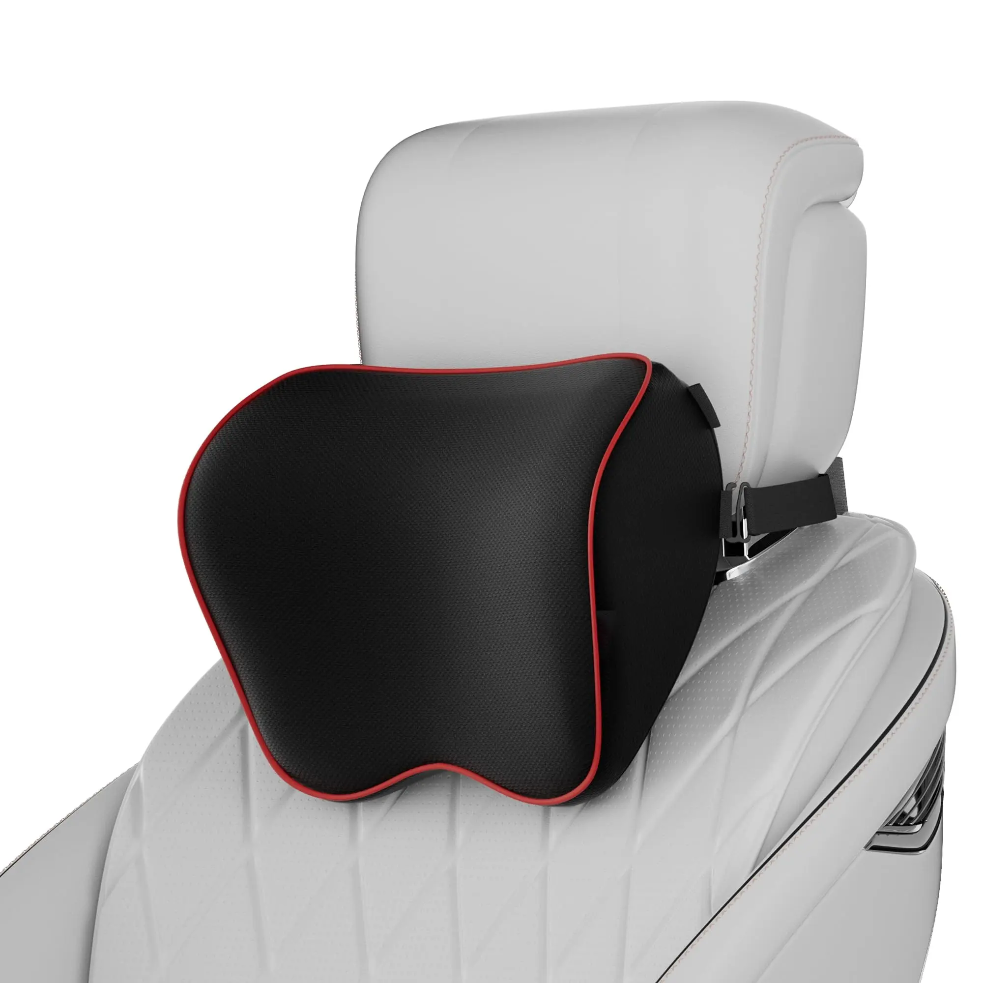 1Pcs Car Neck Pillow, Headrest Pillow with Adjustable Strap, Black | Soft Memory Foam; Ergonomic Design Fits Most Car & Office Chairs; Breathable Removable Pillow Cover Is Machine Washable