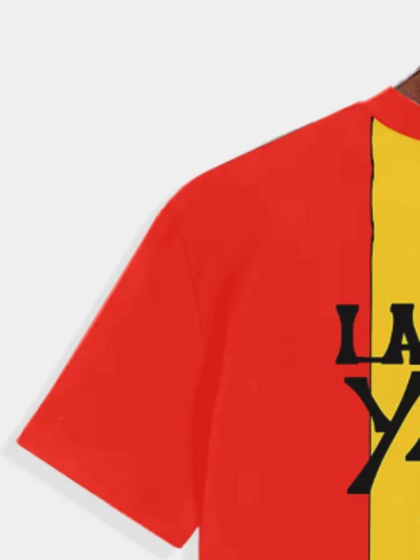 Men's Yarmal Spanish Print T-Shirt, Football Street Style Round Neck Short Sleeve Top, Loose-Fitting, All Seasons