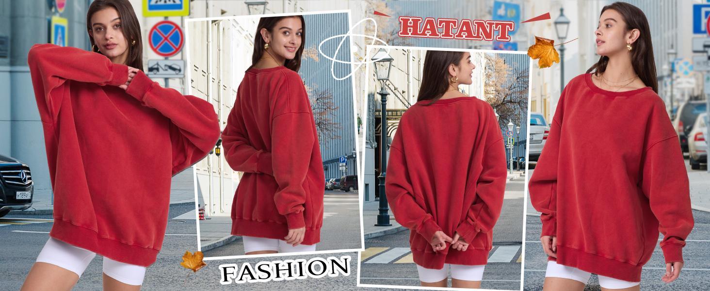 Hatant Fleece Pullover Women cute long sleeve top with Soft Batwing Sleeves and Big Round Neck Breathable and Comfortable Street off the shoulderchristmas Casual Sweatshirt oversized One shoulder Stylish
