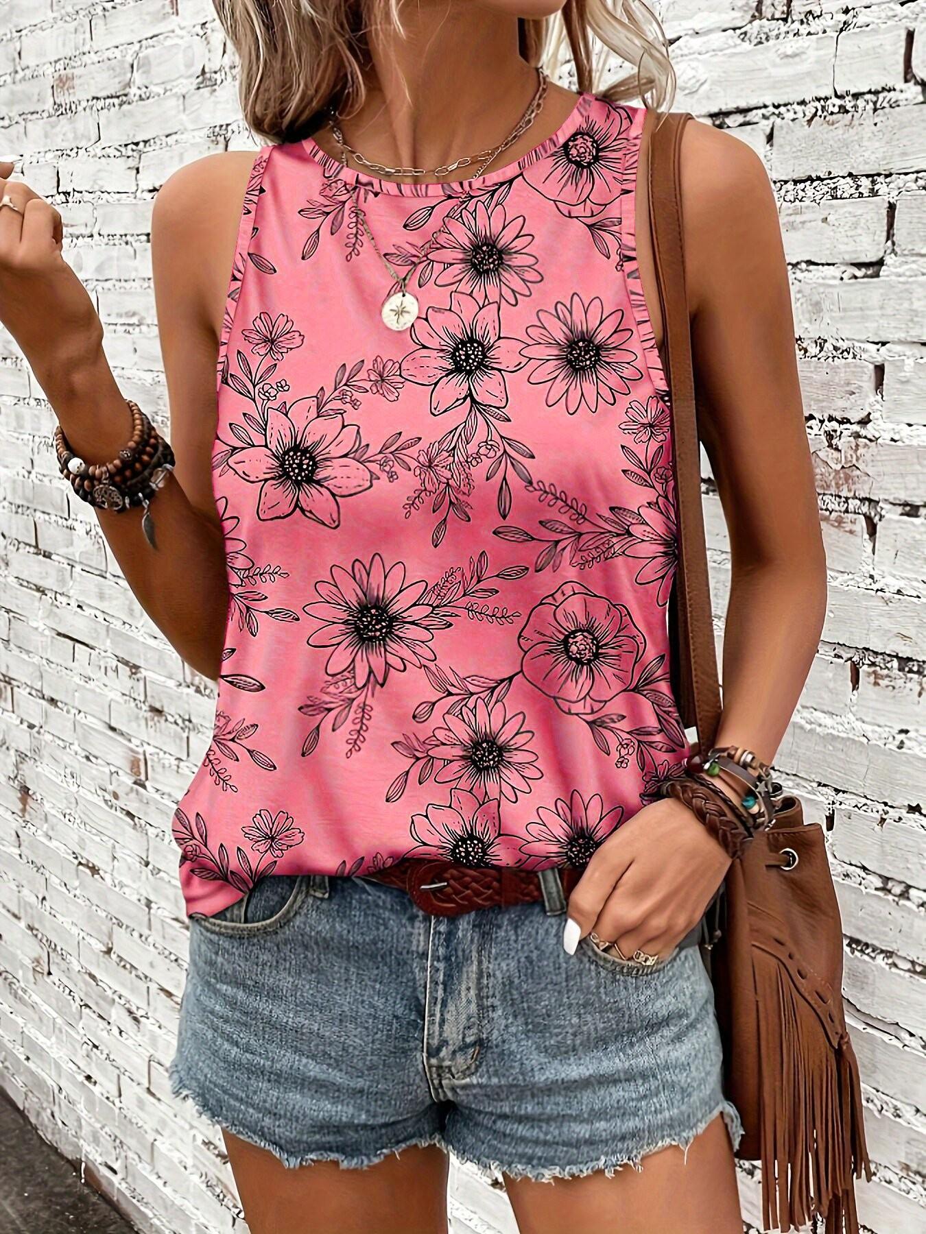 Summer Casual Round Neck New Print Sleeveless Top, Trendy Women's Fashion, Perfect for Daily Wear, Comfortable and Stylish