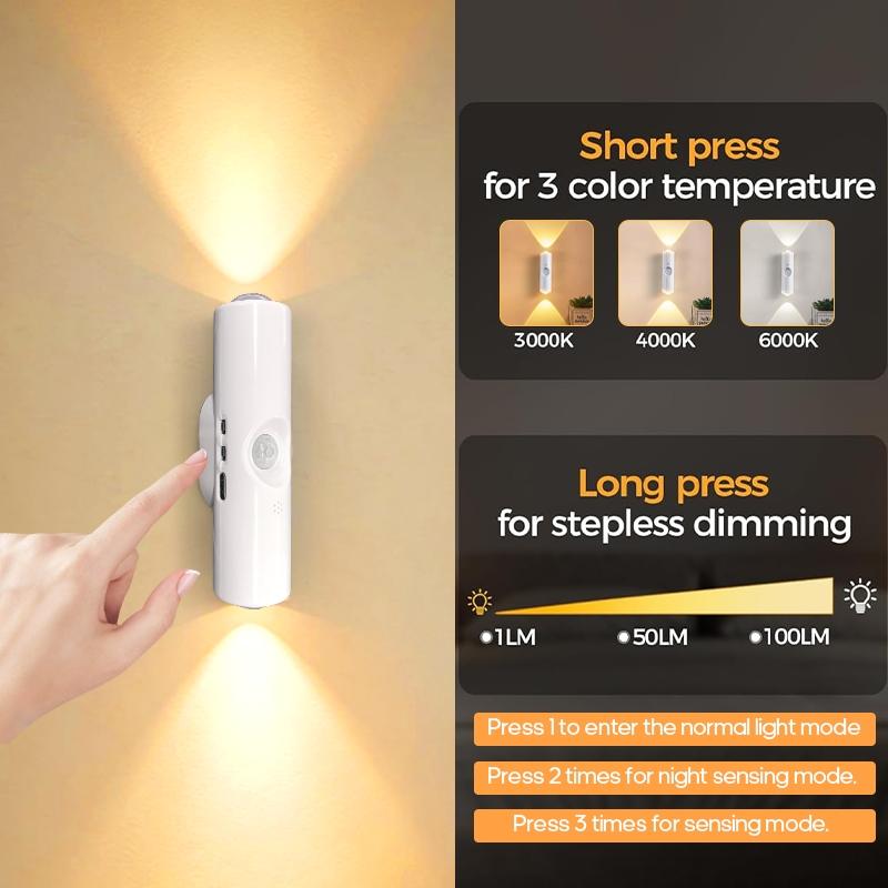 Smart Motion Sensor Night Light, LED Wall Lamp, USB Rechargeable Bedside Lamp, for Bedroom, Hallway, Stairs, Office