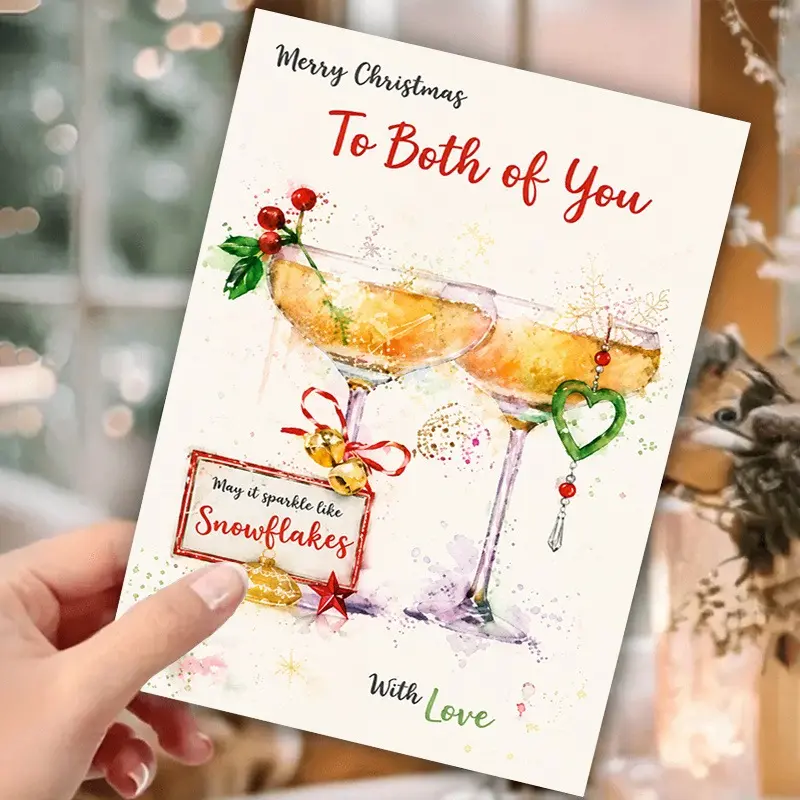 2 card +2 envelope Christmas Greeting Card for Couple, Festive Watercolor Cocktail Design with Warm Wishes, Perfect for Sending Holiday Love to Married Couples, Friends or Loved Ones This Christmas Season