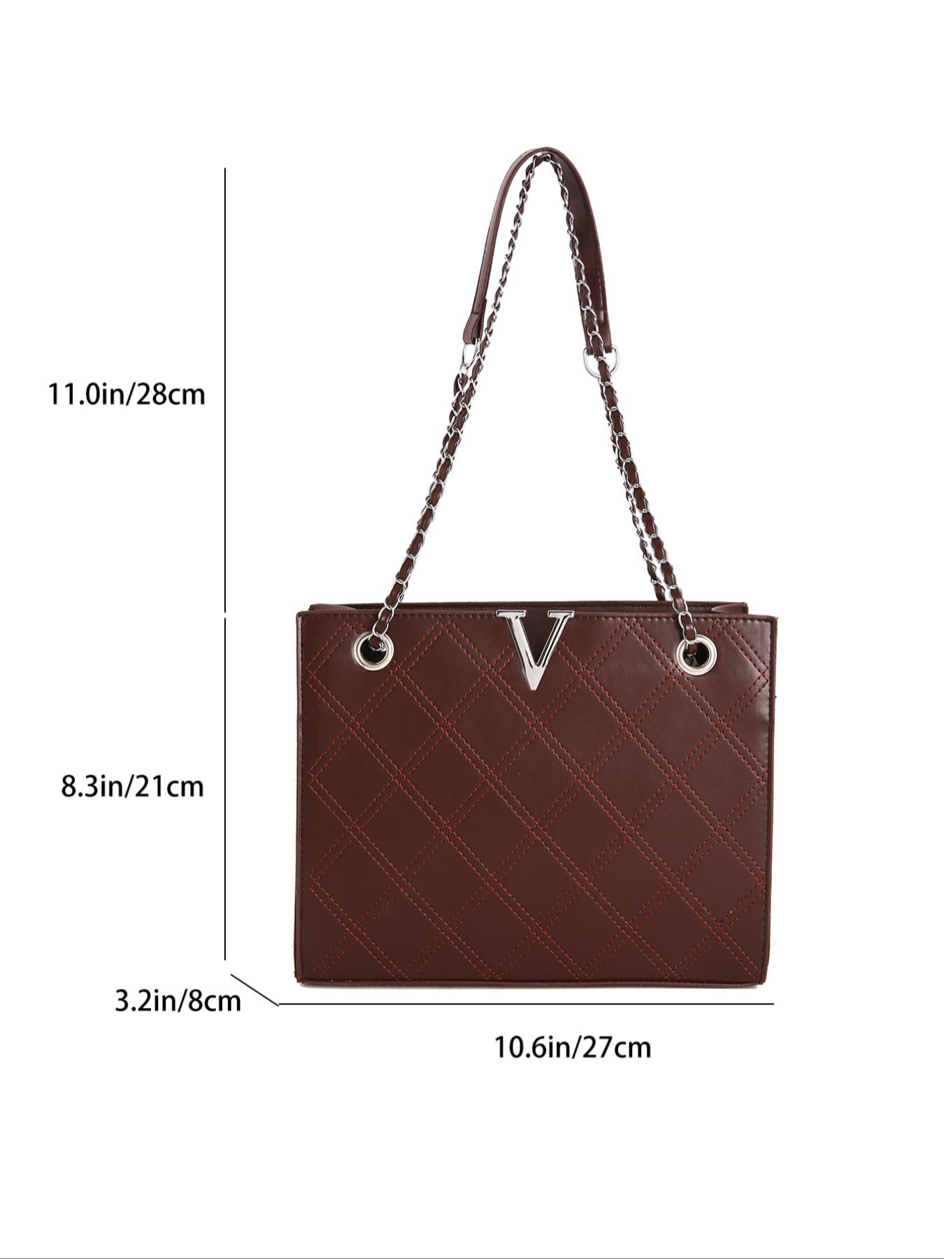 2026 New V-Quilted Tote Bag, Silver Color V-Lock Chain, Large Capacity Luxury Shoulder Crossbody, Stylish Handbag for Women
