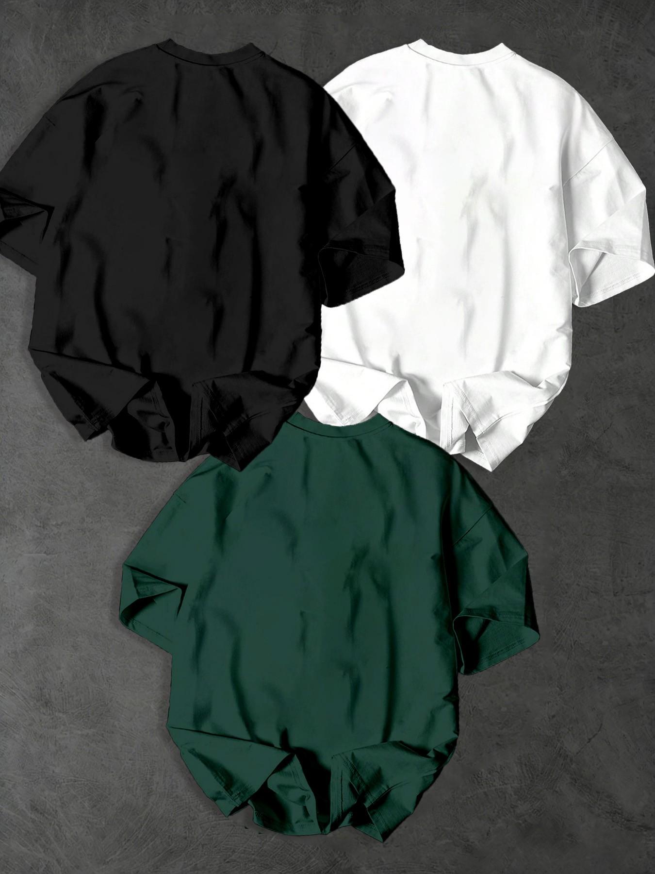 Men's Tactical Bulletproof Vest Print T-Shirt, 3-Pack Loose Short Sleeve, Casual Streetwear, American Style, Trendy