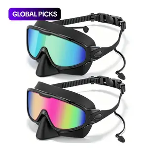 Summer Adult Anti-Fog UV Protection Swim Goggles with Nose Clip and Ear Plugs, Wide Angle Waterproof Snorkel Mask, Unisex Swimming Accessories