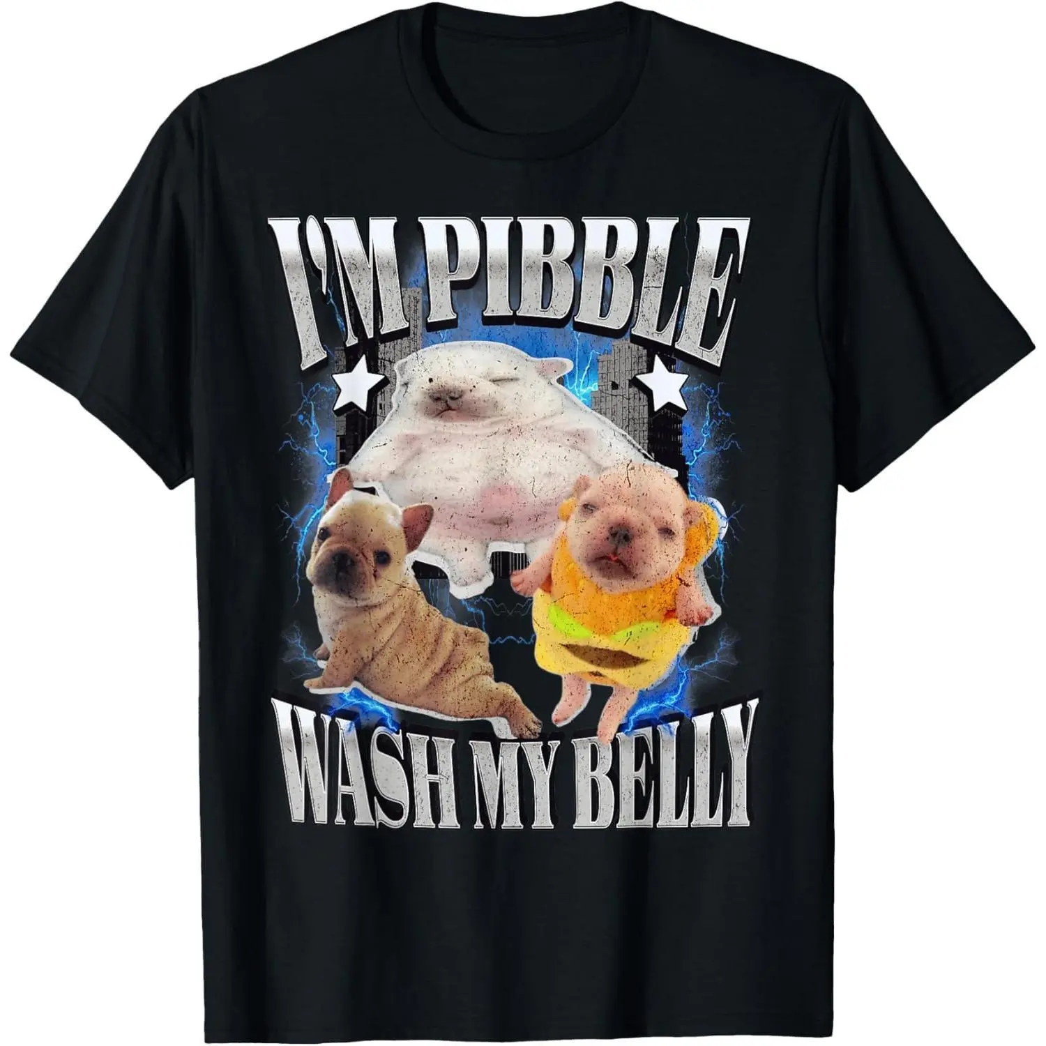 Men's Short-Sleeve Cotton Soft T-Shirt - Silly Meme Pibble "Wash My Belly Clean" Graphic Top, Casual Menswear, Easy-Matching Shortsleeve Tshirt