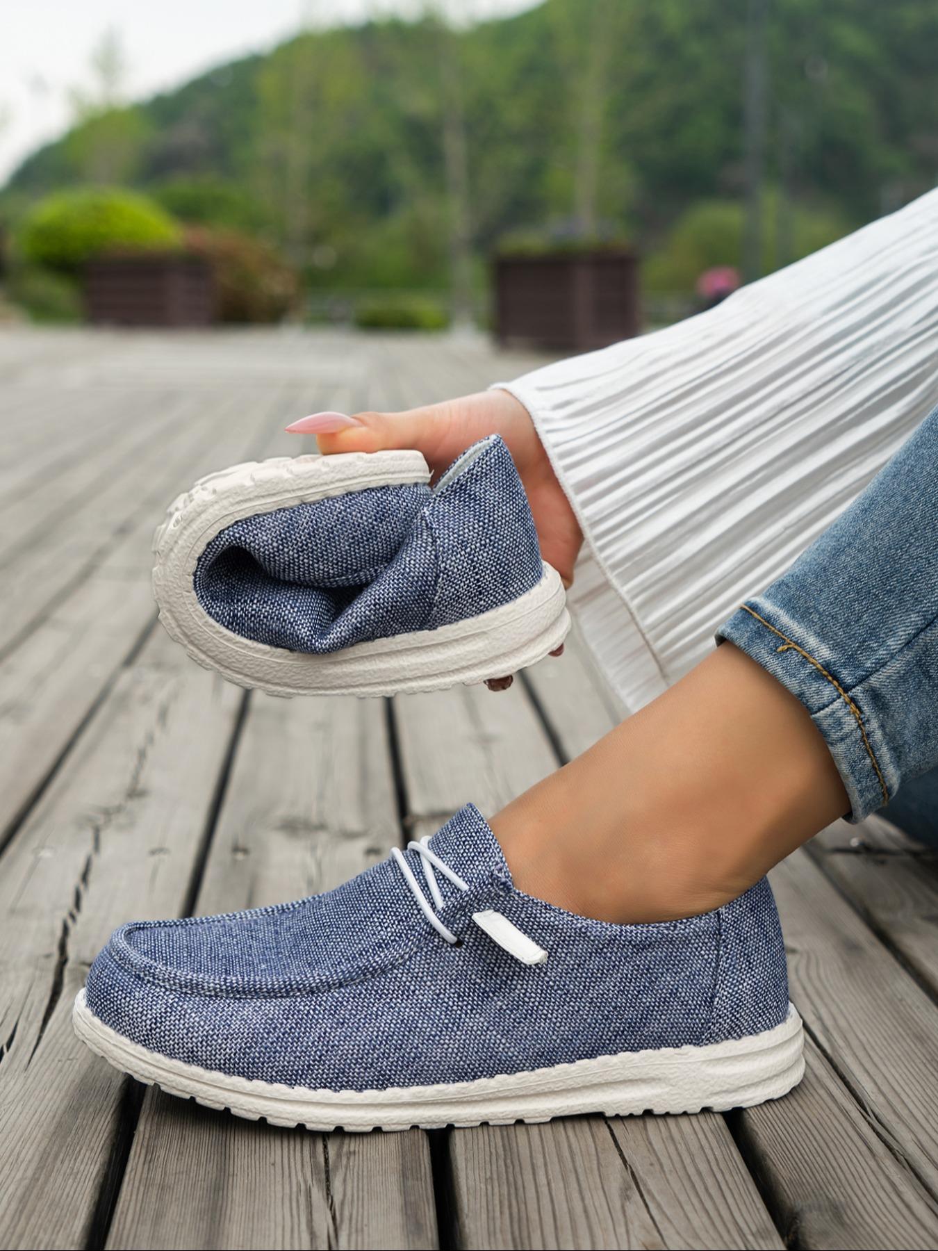 Women's Fashionable Plain Color Round Toe Slip on Sneakers, Lightweight Breathable Comfortable Lace-up Flats Shoes, Casual Comfortable Sports Walking Shoes, Casual Trendy Flat