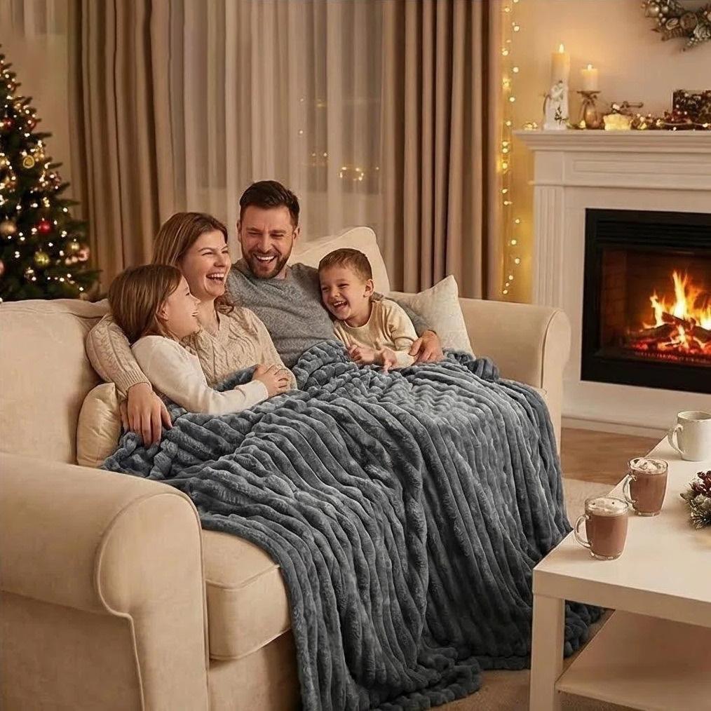 Raybee Cozy Soft Blankets - Faux Rabbit Fur Striped Throw Blanket for Couch, Travel,Office,Courtyard,Home Bedroom Decor Plush Outdoorfun,Flannel Throw Blanket,Perfect Gift Ideal