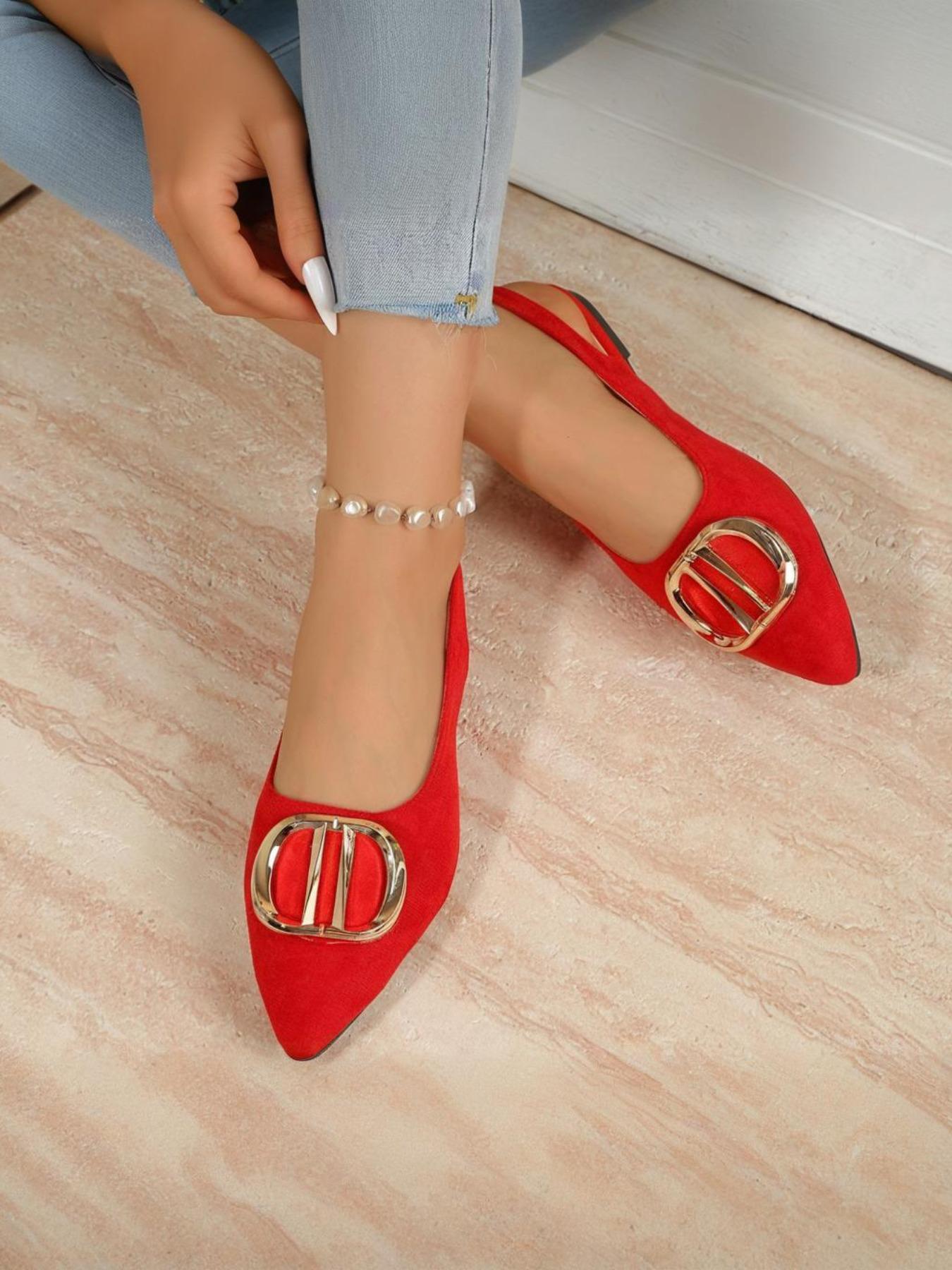 Women's Fashion Pointed Toe Flat Shoes, Metal Buckle Decor, Slip-On Casual Sports Shoes, Perfect for Daily Wear and Parties