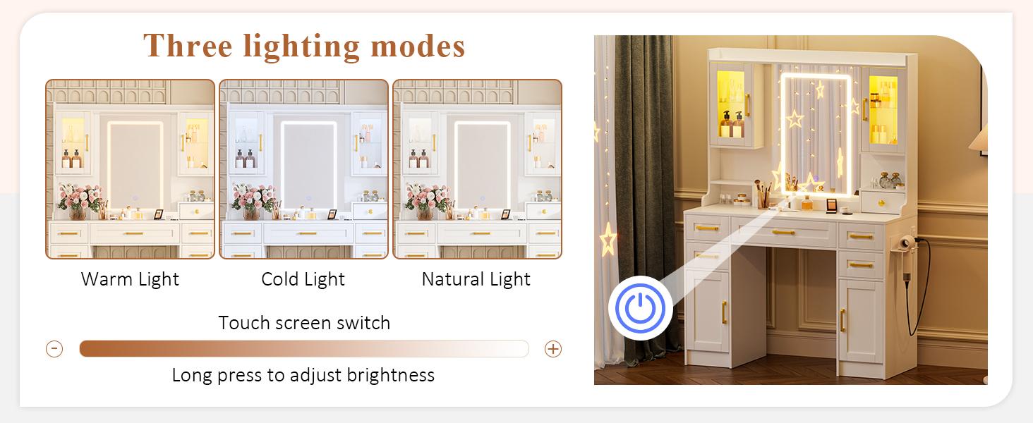 [Valentine's Day gift] LHBcraft Makeup Vanity with 16 RGB Colors LED Lights, Adjustable Dressing Table with LED Lights, Vanity Mirror Desk with Ample Storage& Charging Station