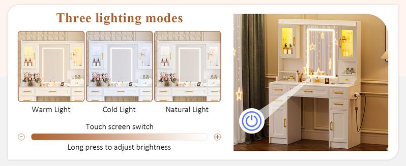 [Valentine's Day gift] LHBcraft Makeup Vanity with 16 RGB Colors LED Lights, Adjustable Dressing Table with LED Lights, Vanity Mirror Desk with Ample Storage& Charging Station